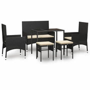 Set Mobili da Giardino 6 pz | Set Salotto da Giardino con Cuscini in Polyrattan Nero