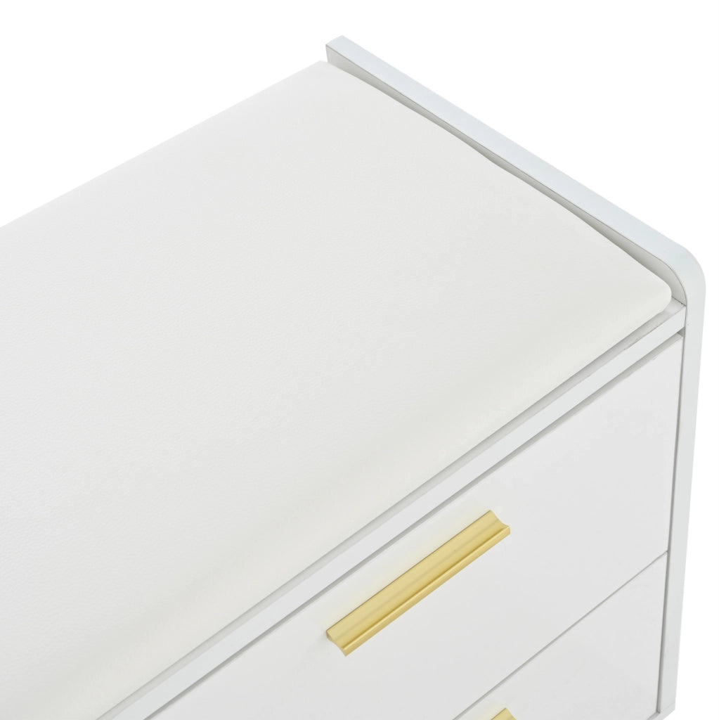 Scarpiera salvaspazio 128x30x68 cm con 2 cassetti; 1 anta e seduta imbottita; bianco lucido
