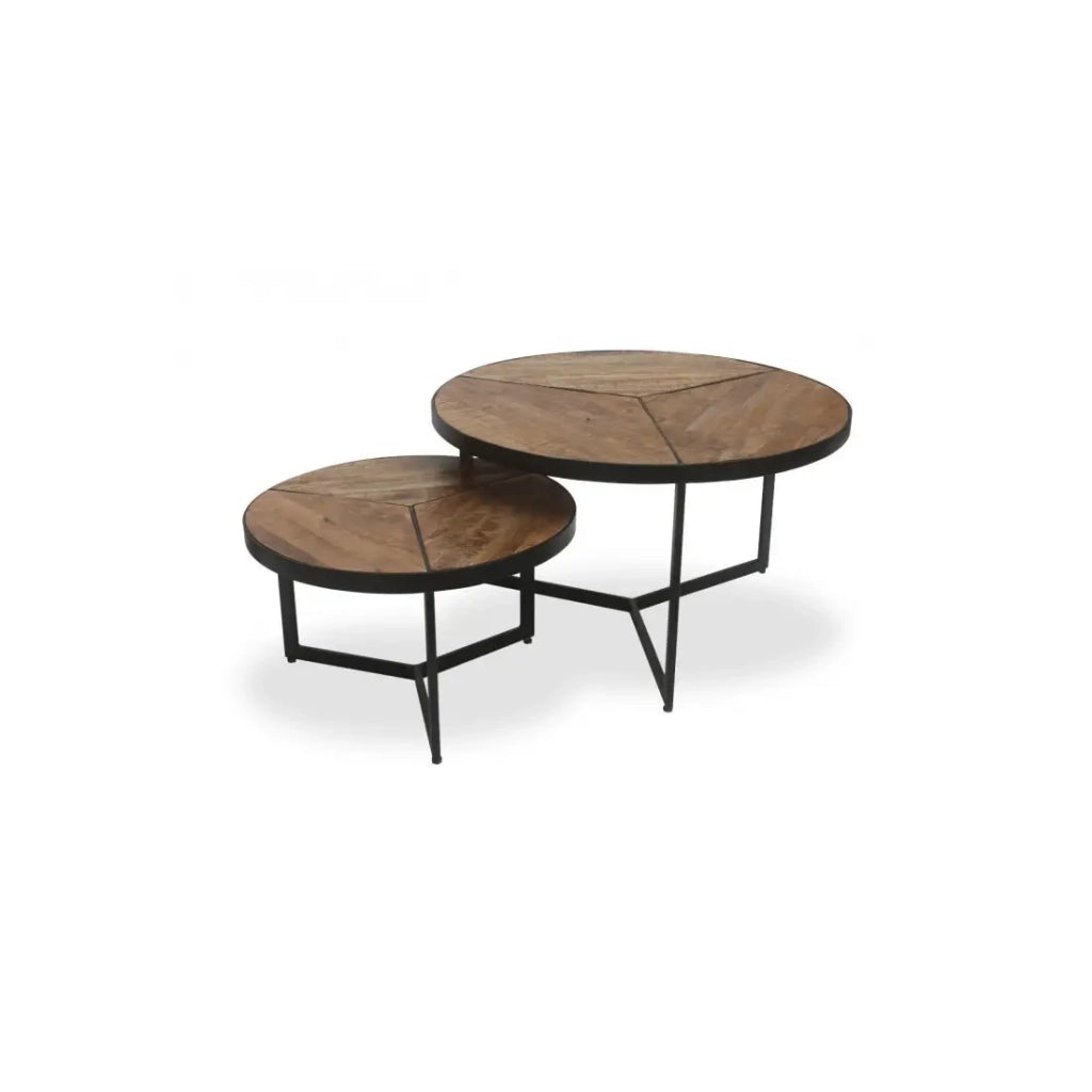 Set di 2 tavolini bassi nidificati LAVE – Legno esotico massiccio e metallo nero – Stile industriale