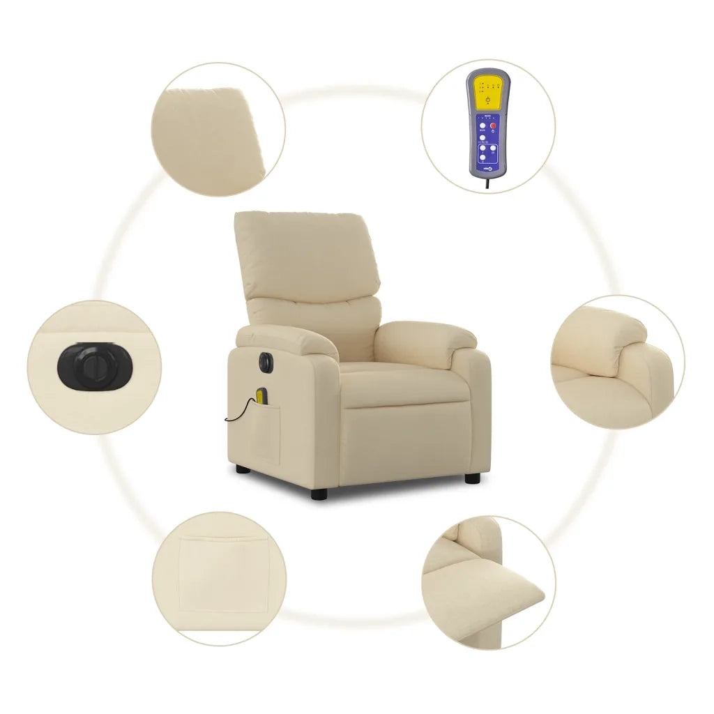 Divano Sedia-Poltrona Reclinabile Massaggiante Elettrica Crema in Tessuto 904809