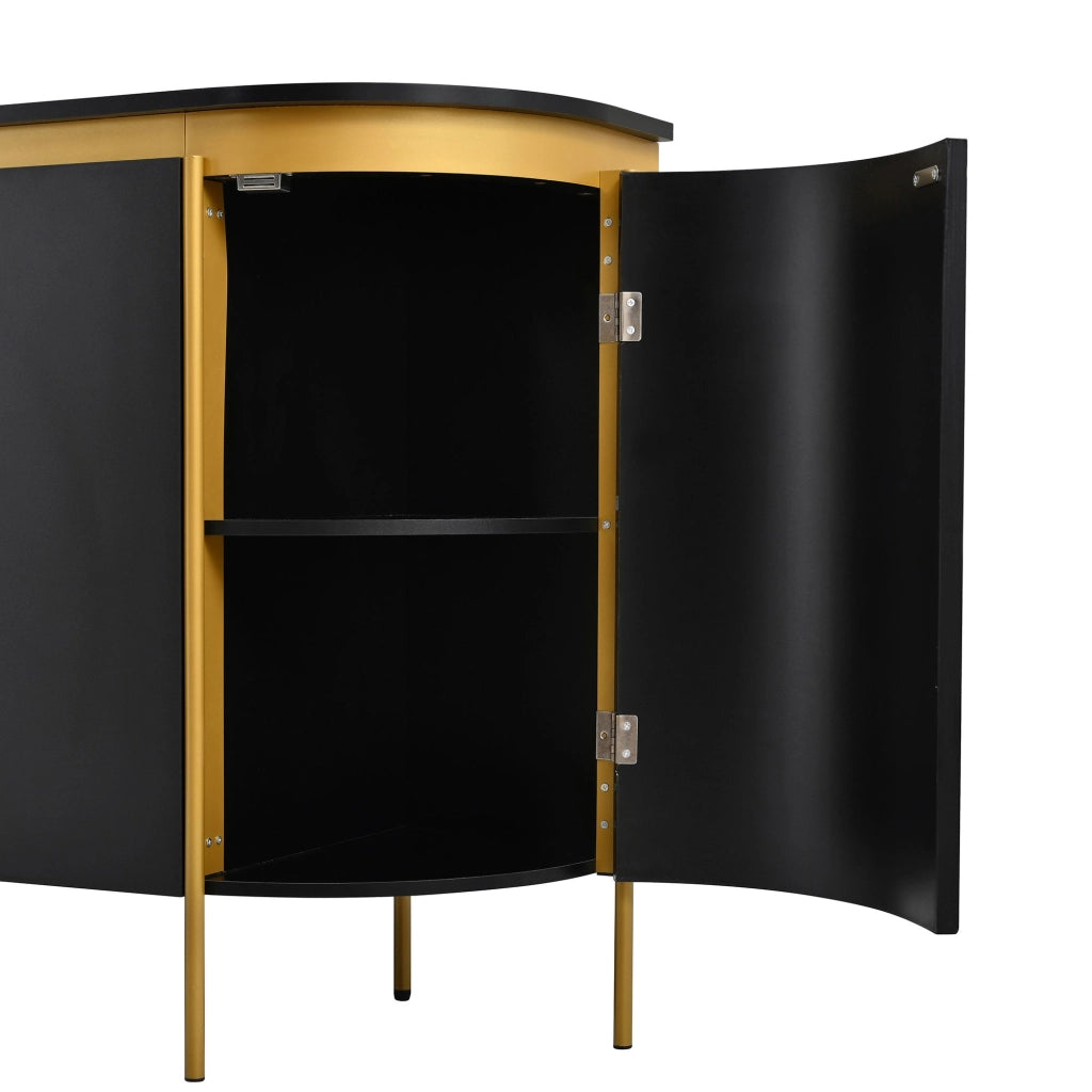 Credenza da 4 ante, mobile da ingresso, in MDF, con gambe in metallo, angoli arrotondati, colore nero
