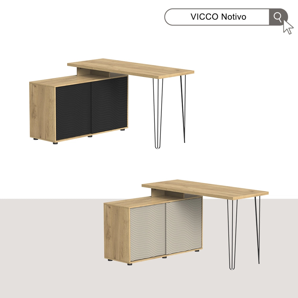 Vicco Scrivania angolare Nero 135 x 55 cm con schedario