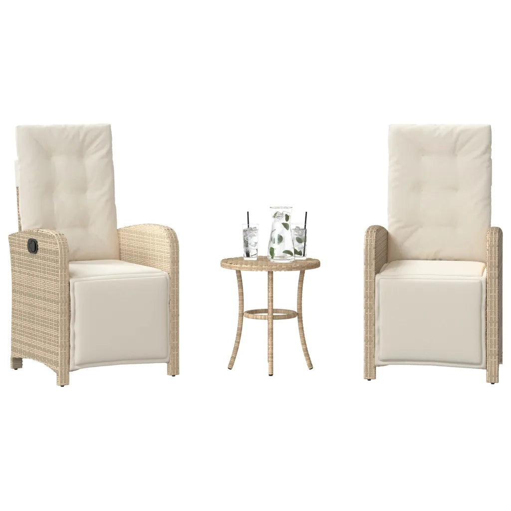 Set da Bistr¨° 3 pz | Set Salotto da Giardino con Cuscini Beige in Polyrattan