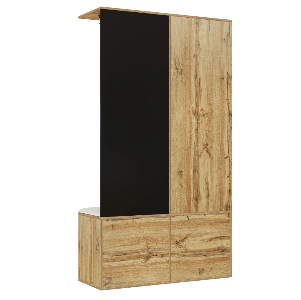 Guardaroba da ingresso nero e legno con specchio e scarpiera