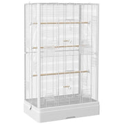 GABBIA PER UCCELLI CON VASSOIO ESTRAIBILE E POSATOI, VOLIERA PER PAPPAGALLI, 61X36.5X98 CM, BIANCO