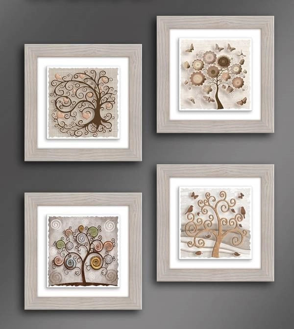 1 Pezzo Quadro da Parete Ceramic Modern Tree Beige 18 x 18 cm 4 Decori