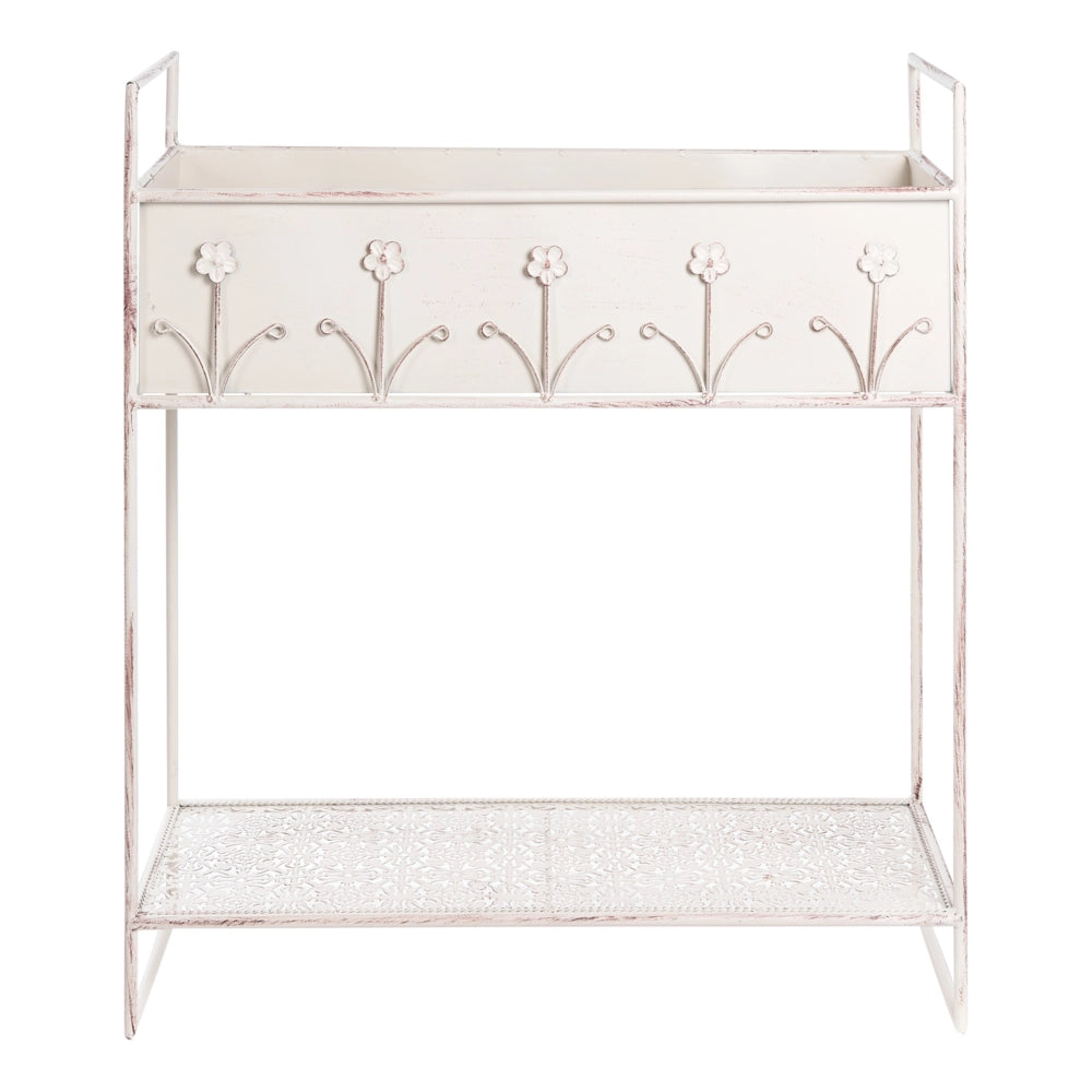 Fioriera rialzata in ferro beige 62 x 25 x 70 cm Vaso da fiori rialzato su piedistallo Supporto per piante da interno ed esterno