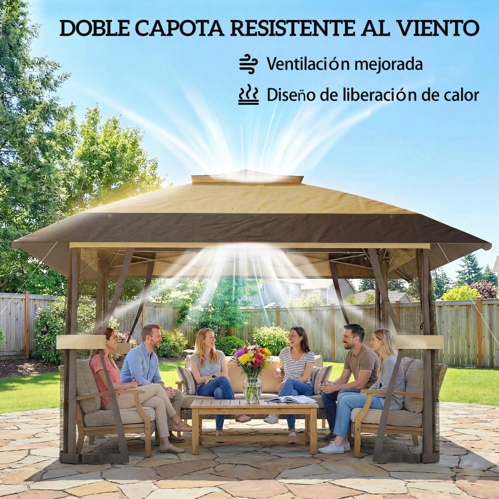 Tenda da Giardino Pieghevole ¨C zephmum ¨C 4x4 m, 4 Laterali, Colore Cachi