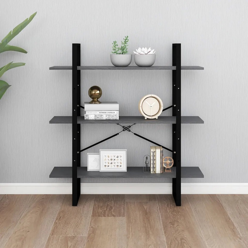 Libreria a 3 Ripiani Grigia 100x30x105 cm in Massello di Pino 806554