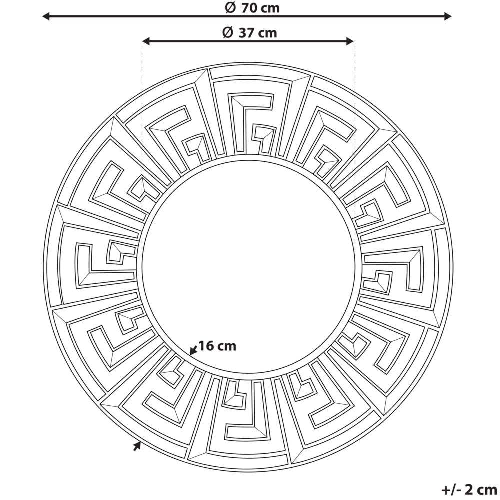 Specchio da parete dorato con cornice decorativa rotonda da 70 cm finitura lucida di ispirazione tribale geometrica