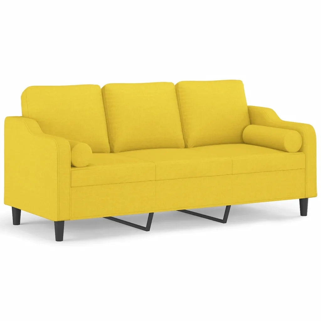 Divano a 3 Posti con Cuscini Giallo Chiaro 180 cm in Tessuto 3200858