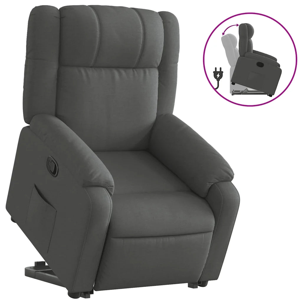 Poltrona | Sedia Relax Alzapersona Reclinabile Grigio Scuro in Tessuto