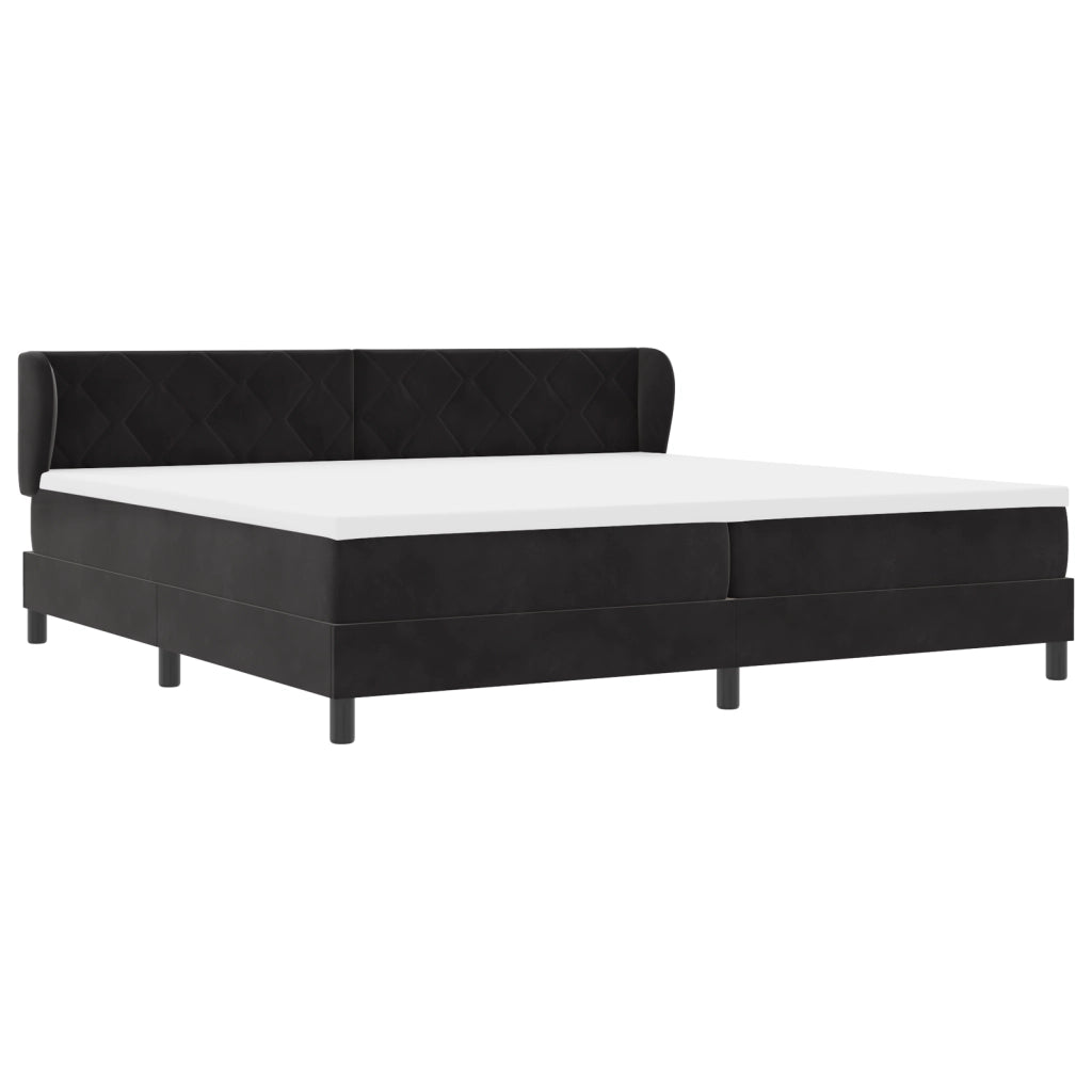 Letto Box Spring con Materasso Nero 200x200 cm in Velluto