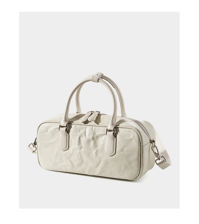 Borsa da bowling Boston in vera pelle da donna, colore bianco