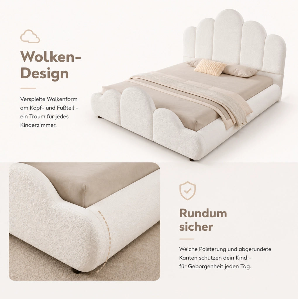 LETTO imbottito 140x200 cm bouclé beige