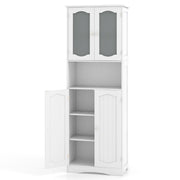 Armadio da bagno alto-Mobiletto da bagno 164cm con porte in vetro satinato e ripiani, Mobile autonomo per cucina soggiorno ufficio Bianco