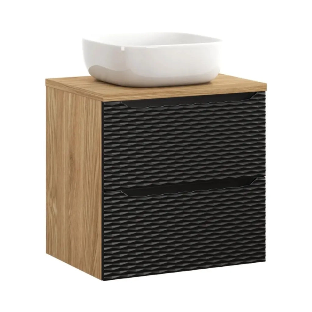Set da bagno YOKA nero: mobiletto sotto lavabo con cassetti 60cm + piano per lavabo + lavabo da appoggio