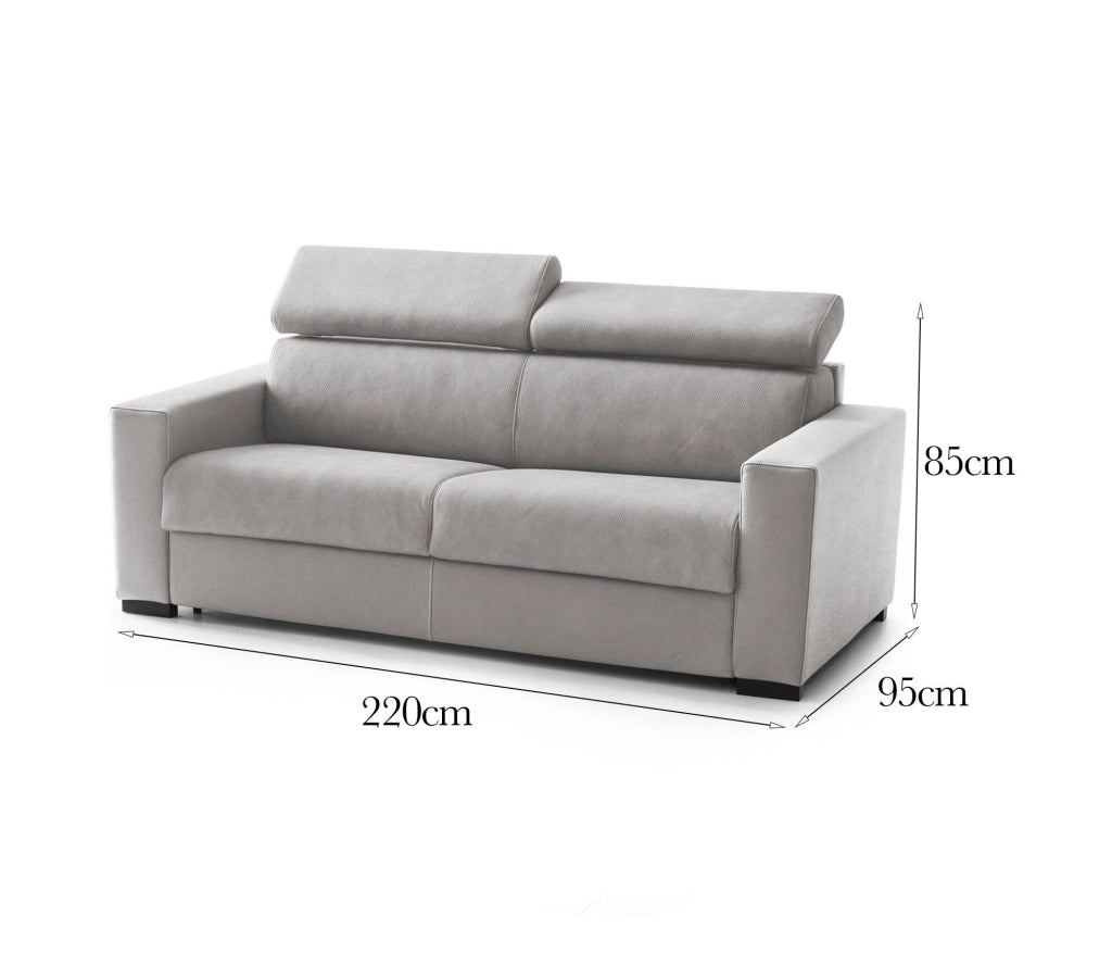 Divano fisso Matrice, Divano a 3 posti, Made in Italy, SofÒ  Soggiorno, in tessuto imbottito, con poggiatesta regolabili e Braccioli standard, cm 220x95h85, Grigio