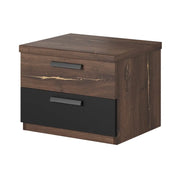 Tavolino da notte 2 cassetti – Rovere scuro e nero – Collezione FOX