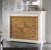 Comò Shabby chic mod Charlotte in legno di frassino color bianco opaco e naturale
