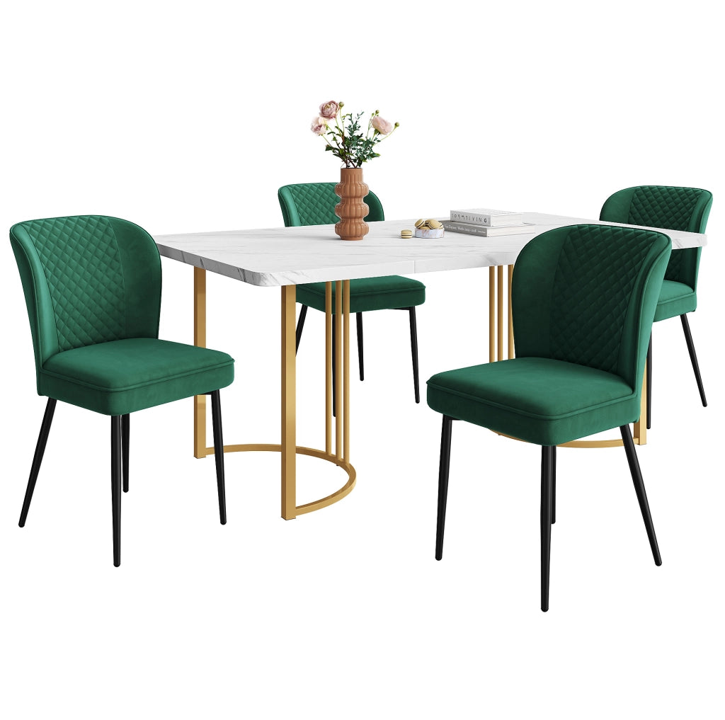 Set da pranzo 140x80x75 cm moderno; struttura in MDF e velluto verde