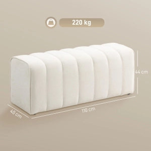 PANCA Imbottita 110x40x44 cm Legno e Tessuto Bianco Crema per Camera da Letto