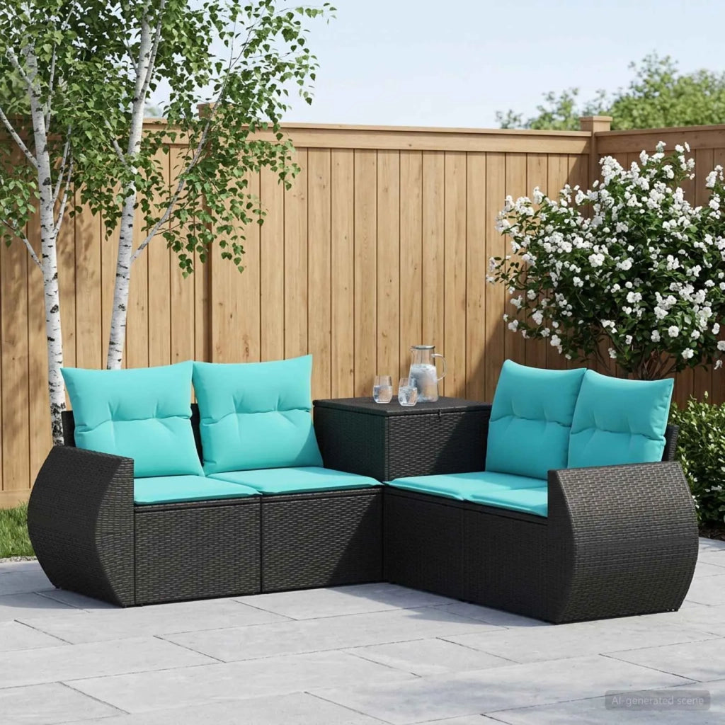 Set di divani 5 pz Nero e Blu Rattan sintetico e Acciaio 3447893