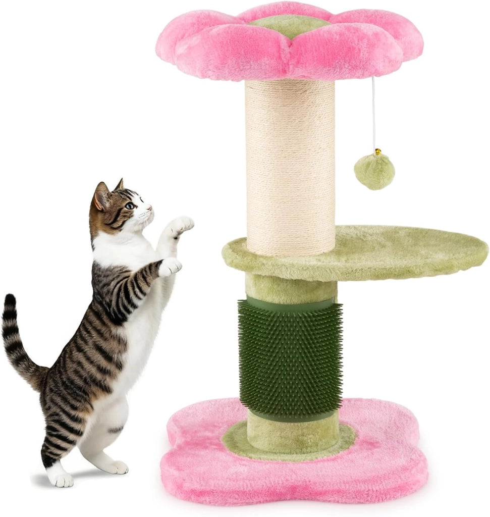 Tiragraffi, altezza 69 cm, spessore 13 cm, albero per gatti con colonna tiragraffi, dispositivo per la cura di sé, palla da appendere e piattaforma imbottita, albero per gatti stabile, albero da