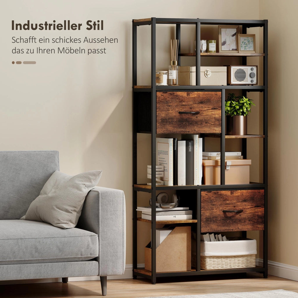 Cassettiera con scaffali aperti e 2 cassetti in tessuto ¨C zephmum ¨C marrone e nero