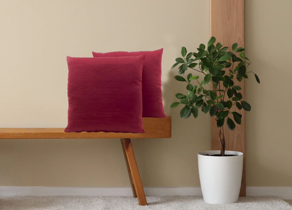 Coppia Cuscini Arredo Imbottiti Tessuto Ottoman In Tinta Unita Bordeaux 27 - 40x40 - Bordeaux 27