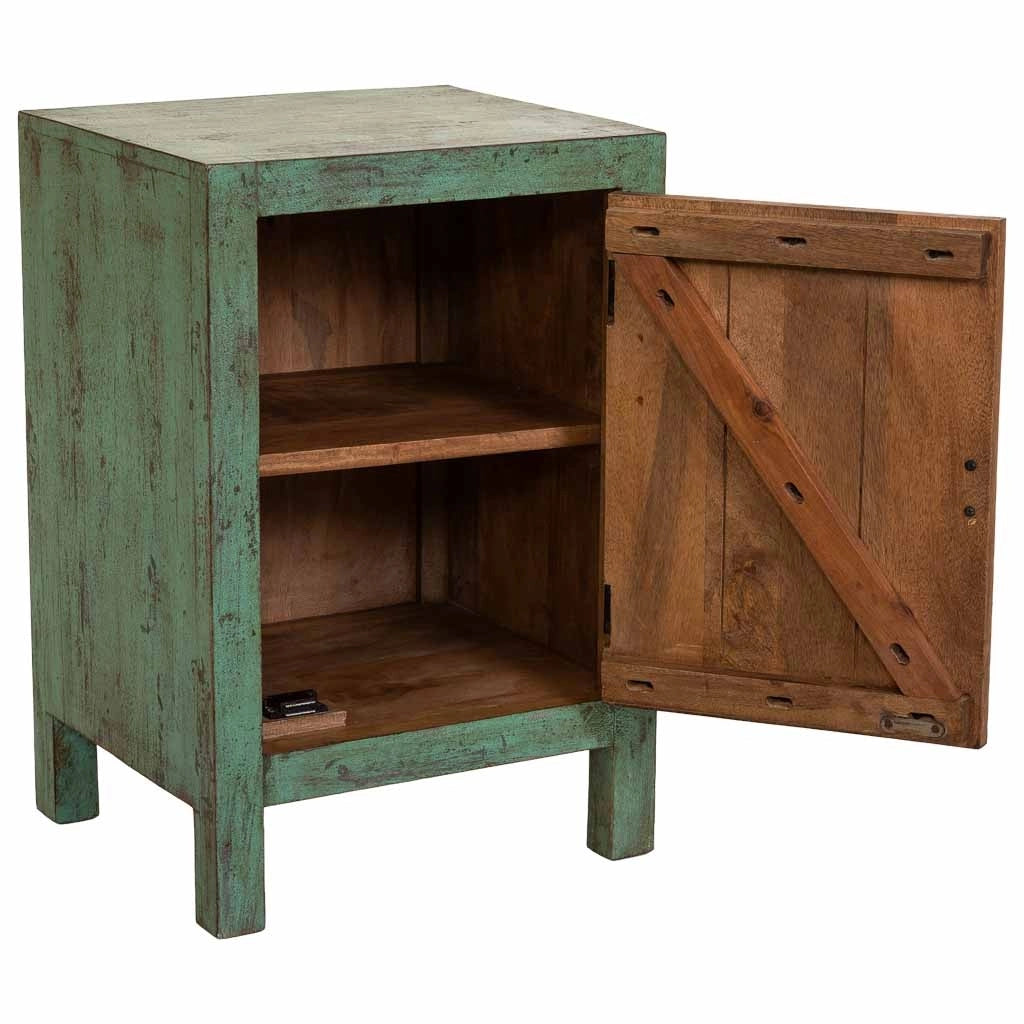 Comodino artigianale in legno verde 45x35x60h cm