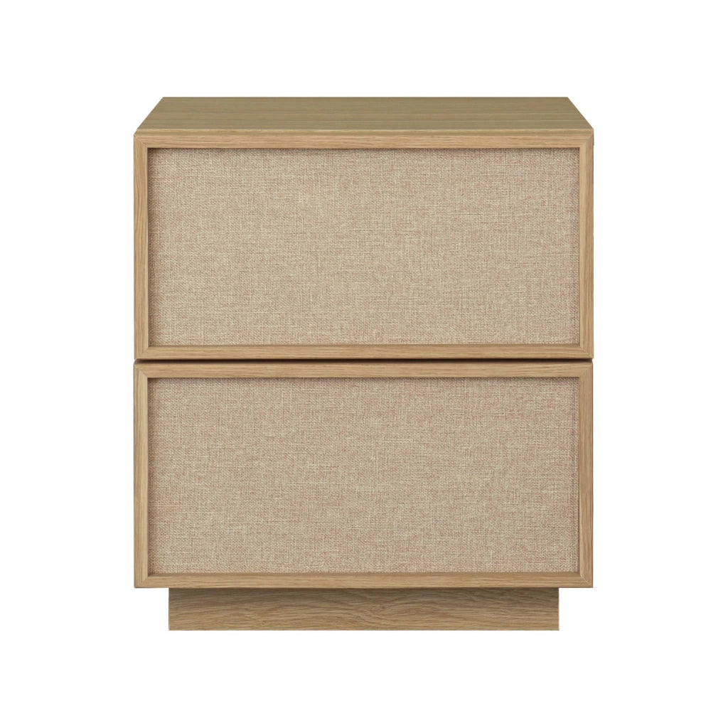 Set di 2 comodini decorati in legno e tessuto con 2 cassetti , marrone