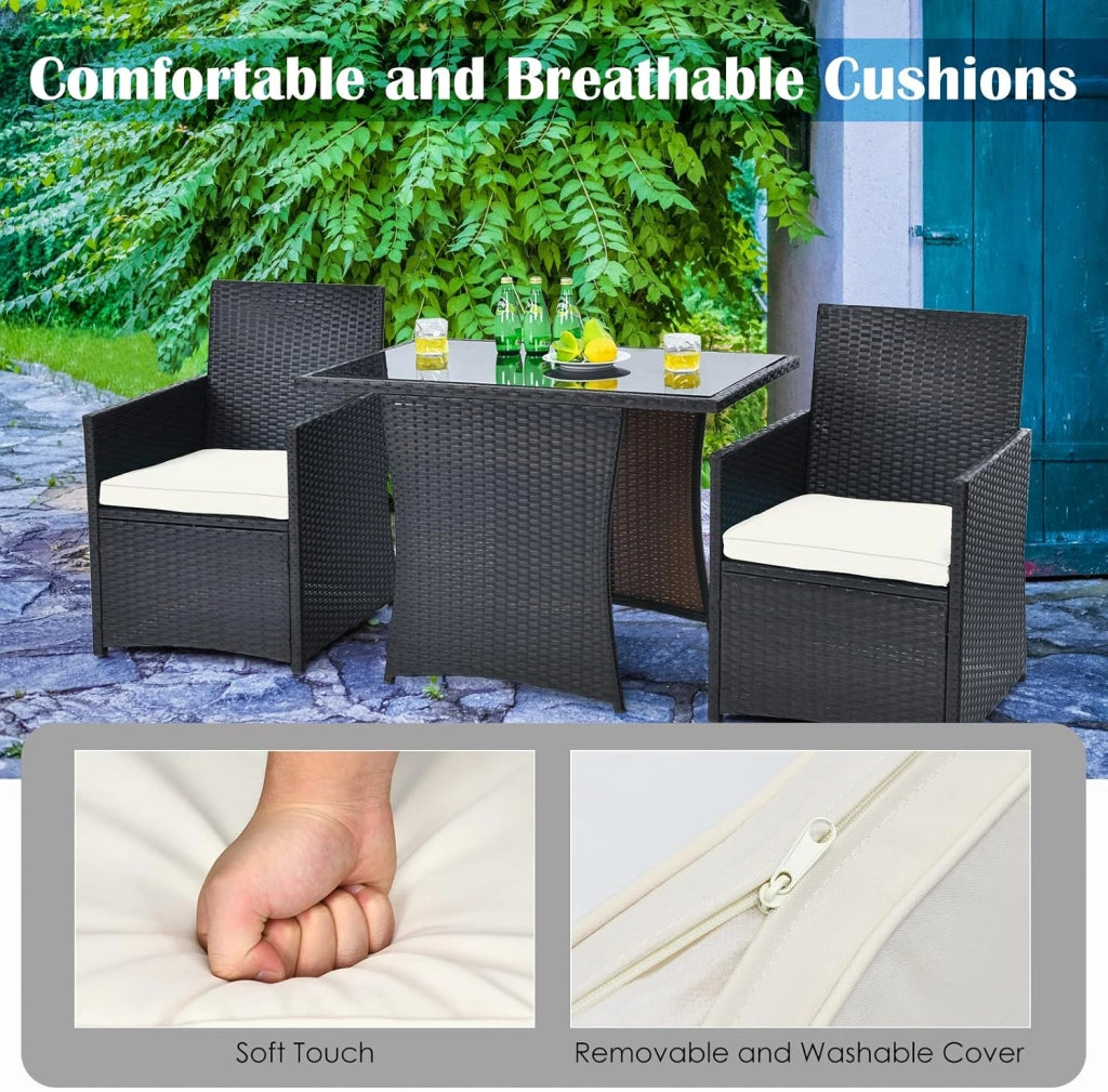 Set di Mobili da Giardino in Rattan,Tavolo da Pranzo con 2 Sedie, Set di Mobili da Balcone in Rattan per 2 Persone, Set da Balcone Salvaspazio