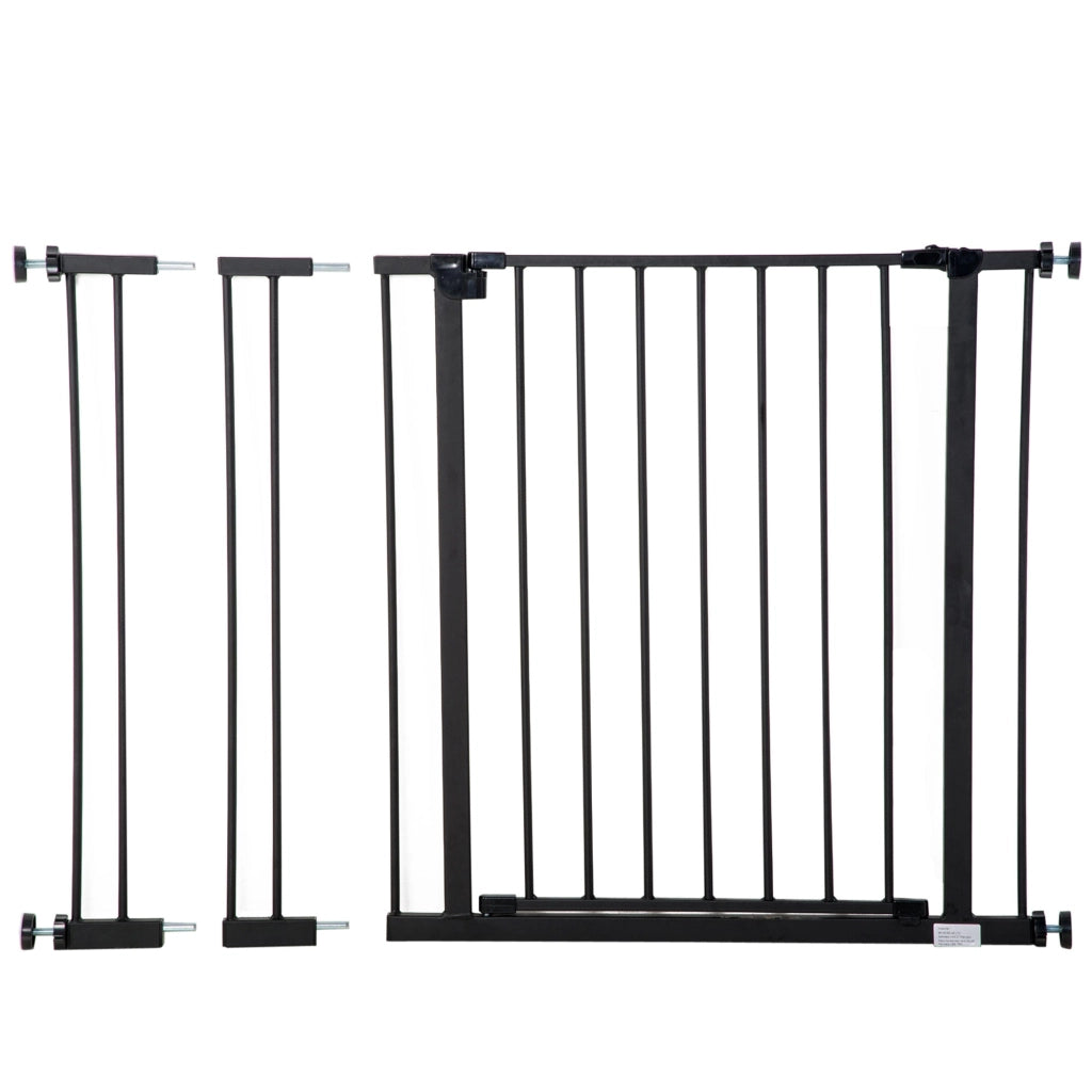 Cancelletto per Cani Estensibile con Viti e Ampia Apertura 76-107x76 cm in Metallo e Plastica Nero