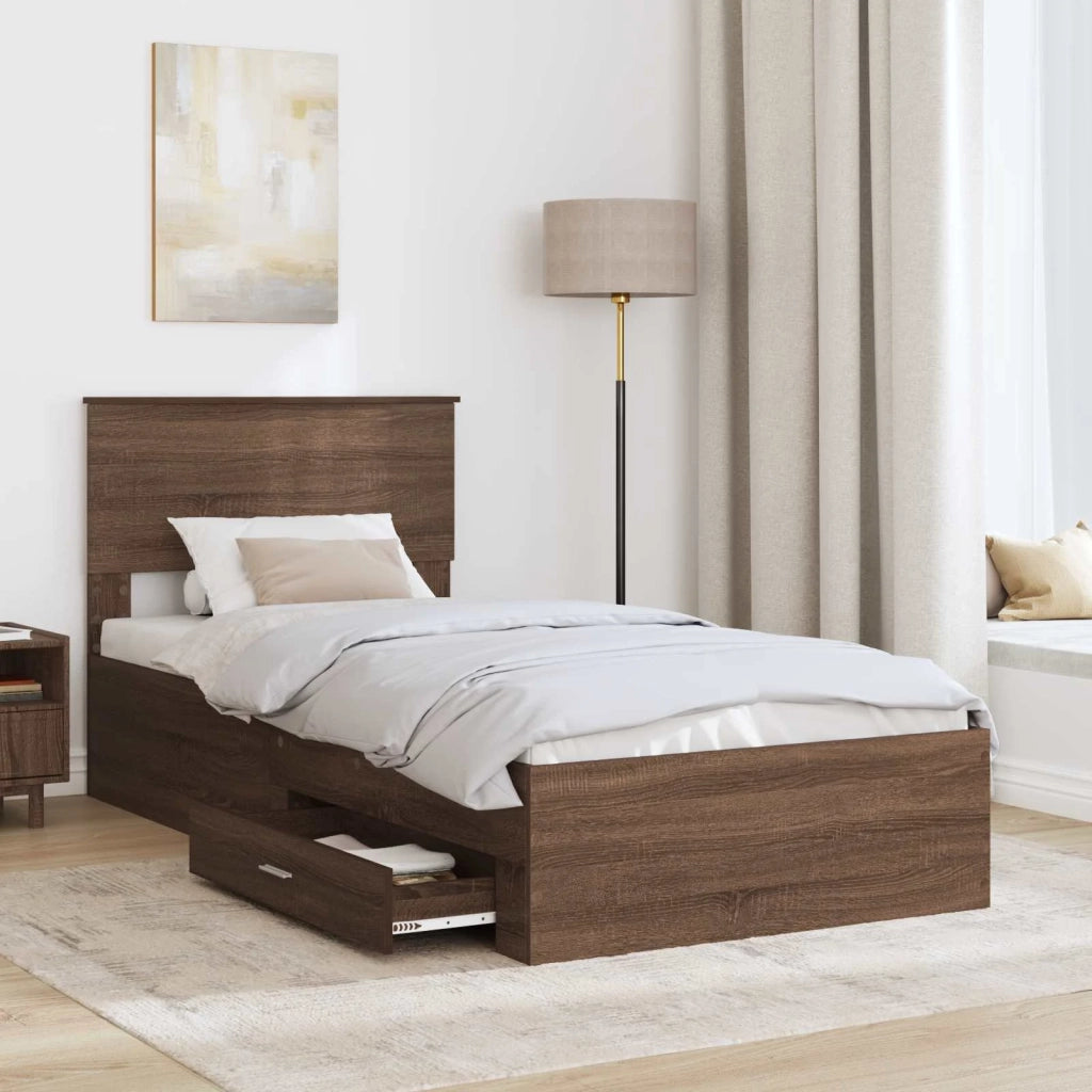 Letto singolo | Letto per adulti | Struttura del letto Rovere Marrone e Argento 75 x 190 cm