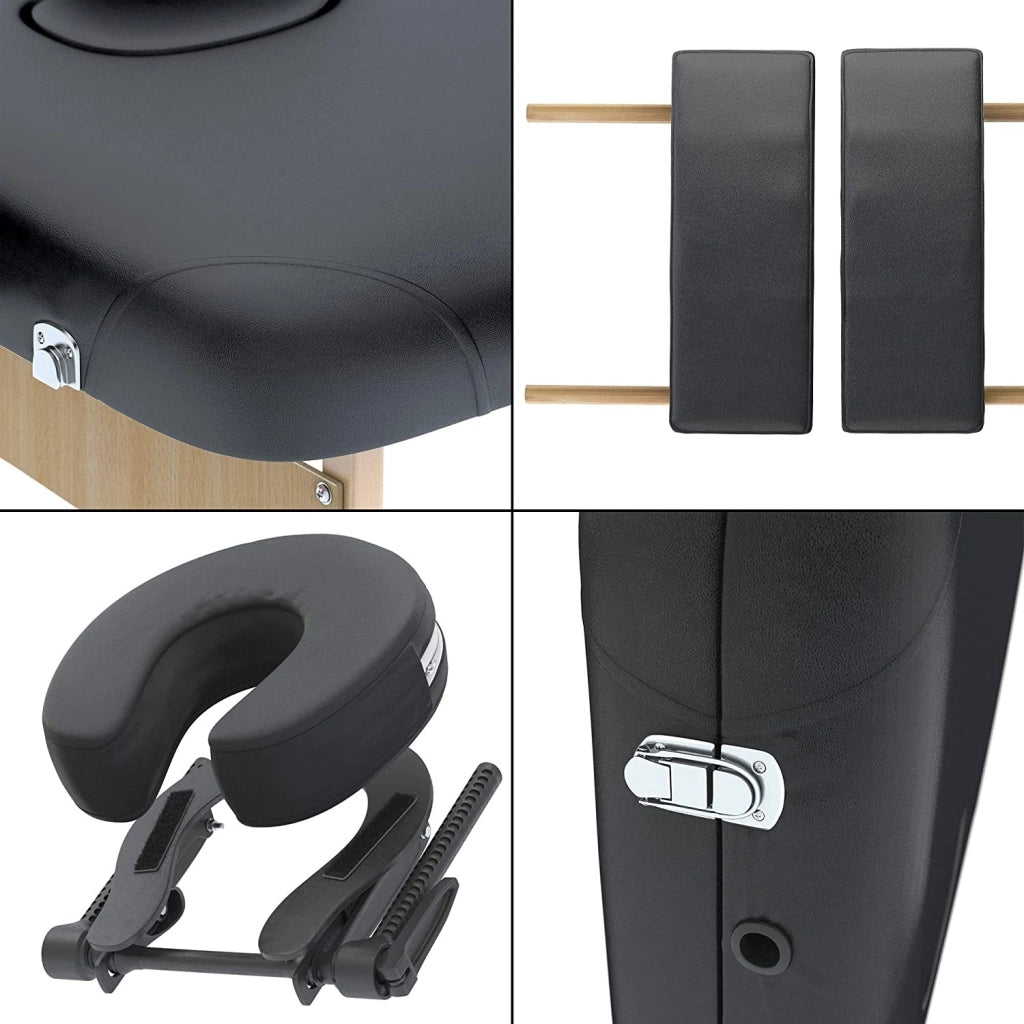 FENIXSHOP24 LETTINO MASSAGGIO PROFESSIONALE 2 ZONE - LETTINO MASSAGGI,LETTINO ESTETISTA FISIOTERAPIA,TATTOO, IN LEGNO PORTATILE RICHIUDIBILE COD-12 (NERO)