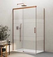 Box doccia angolare BASIC fisso + scorrevole + laterale fisso 110x80 cm (105-110/76,5-79) rame spazzolato vetro Frost