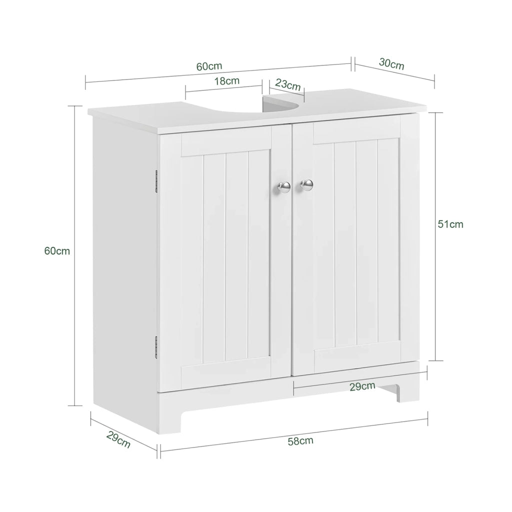 Mobile sottolavabo per Bagno con 2 Ante L60*P30*A60 cm, Bianco, BZR18-II-W SoBuy