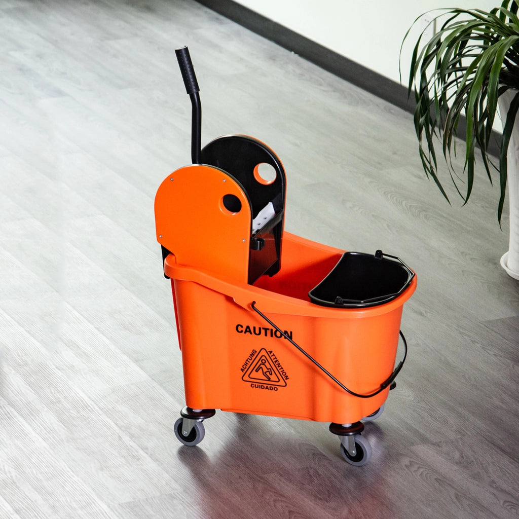 Carrello per pulizia con secchio da 36 litri, pressa strizzante e ruote piroettanti, arancione, 54x41x91,5 cm