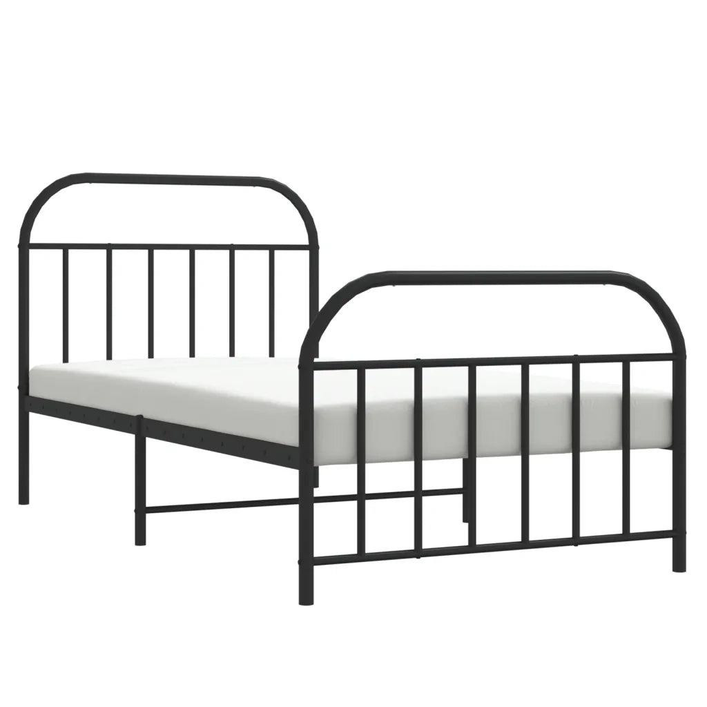 Letto singolo | Letto per adulti | Giroletto con Testiera e Pediera Metallo Nero 107x203 cm