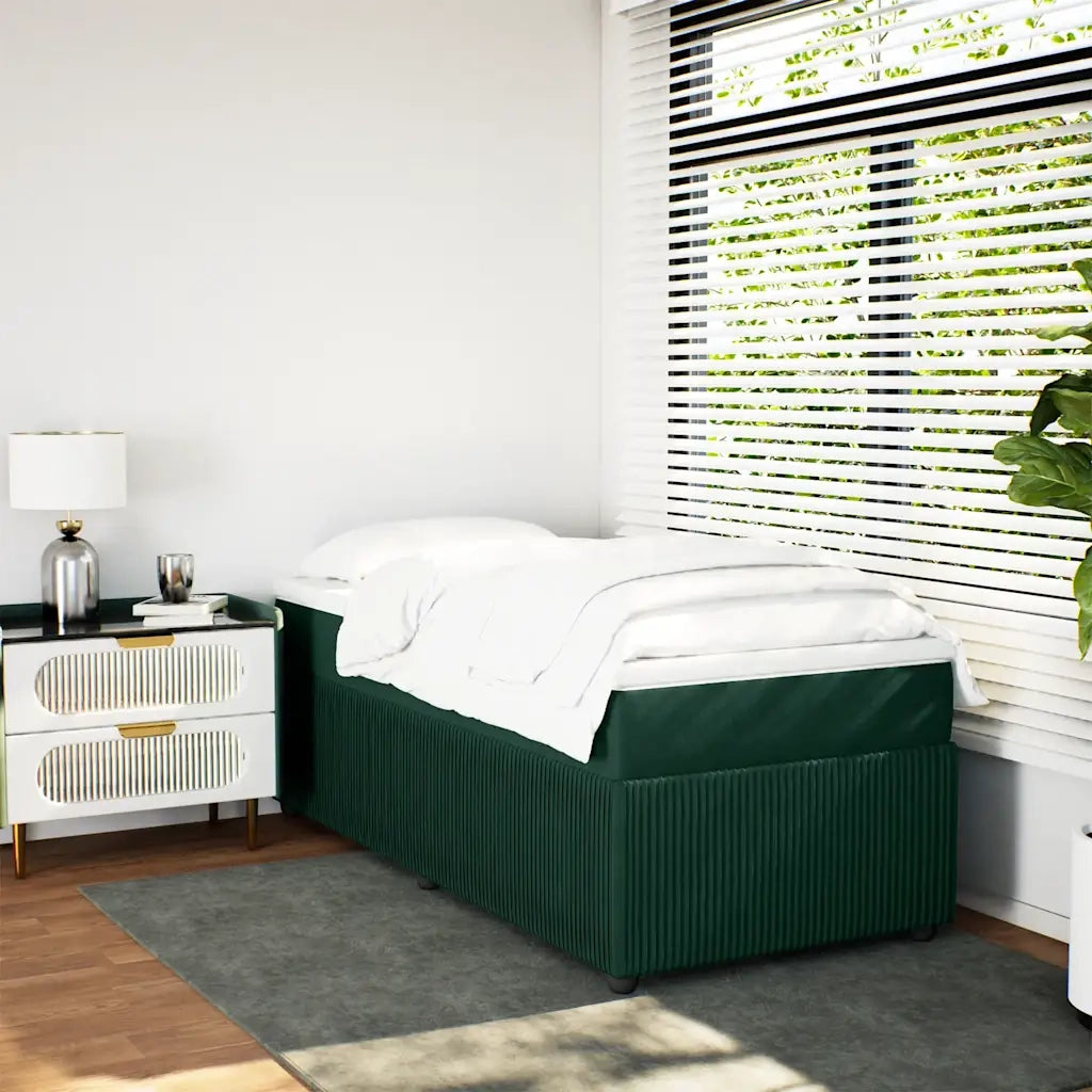 Letto singolo | Letto per adulti | Giroletto a Molle con Materasso Verde Scuro 90x190 cm Velluto