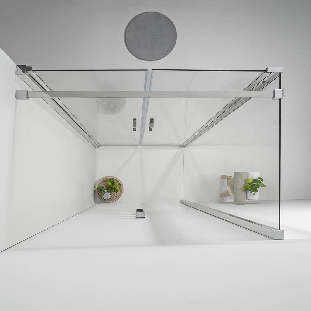 Box Doccia Angolare 70x90 Cm Apertura Saloon con Lato Fisso Trasparente