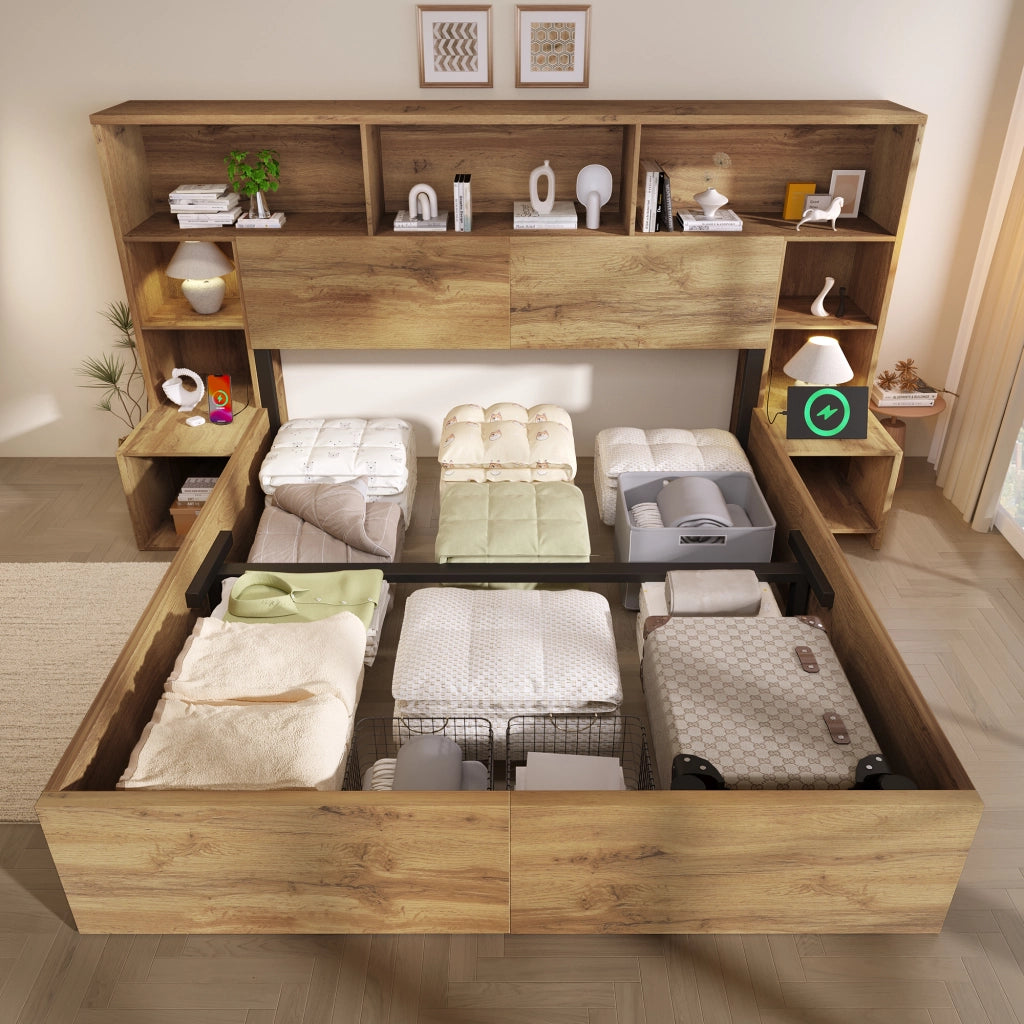 DESMIU Letto Contenitore Letto Matrimoniale con LED regolabile, USB e Type-C, 160 × 200 cm, materasso incluso