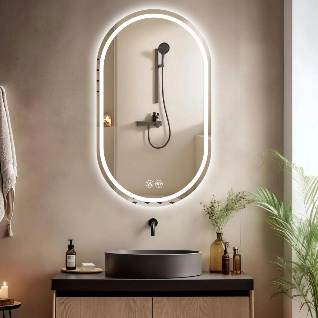 Specchio da bagno LED 60x90 cm argento con antidefog e dimmer a parete