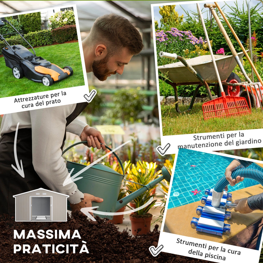EasyComfort Casetta da Giardino con Porte Scorrevoli e Tetto Inclinato, in Acciaio, 340x386x200 cm, Grigio