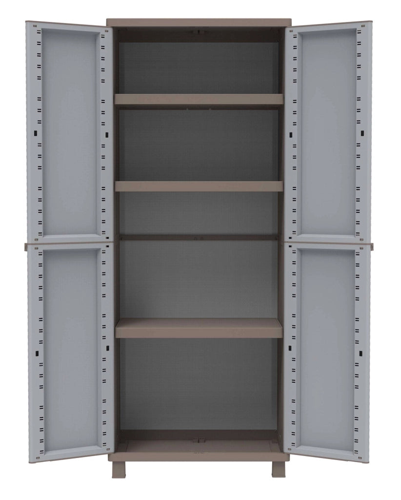 Armadio Modulare da Esterno 68x37,5x170 cm 2 Ante 3 Ripiani in Polipropilene Jrattan Tortora e Grigio