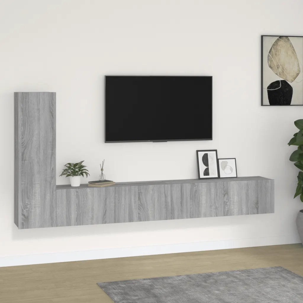 Set Mobili Porta TV 3 pz-Set di 3 Credenza per TV Grigio Sonoma in Legno Multistrato 835092