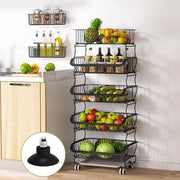 Carrello per verdure, contenitore per frutta e verdura, carrello per verdure, carrello per cucina con ruote bloccanti per cucina, annesso, garage, con 2 contenitori gratuiti (5 livelli)