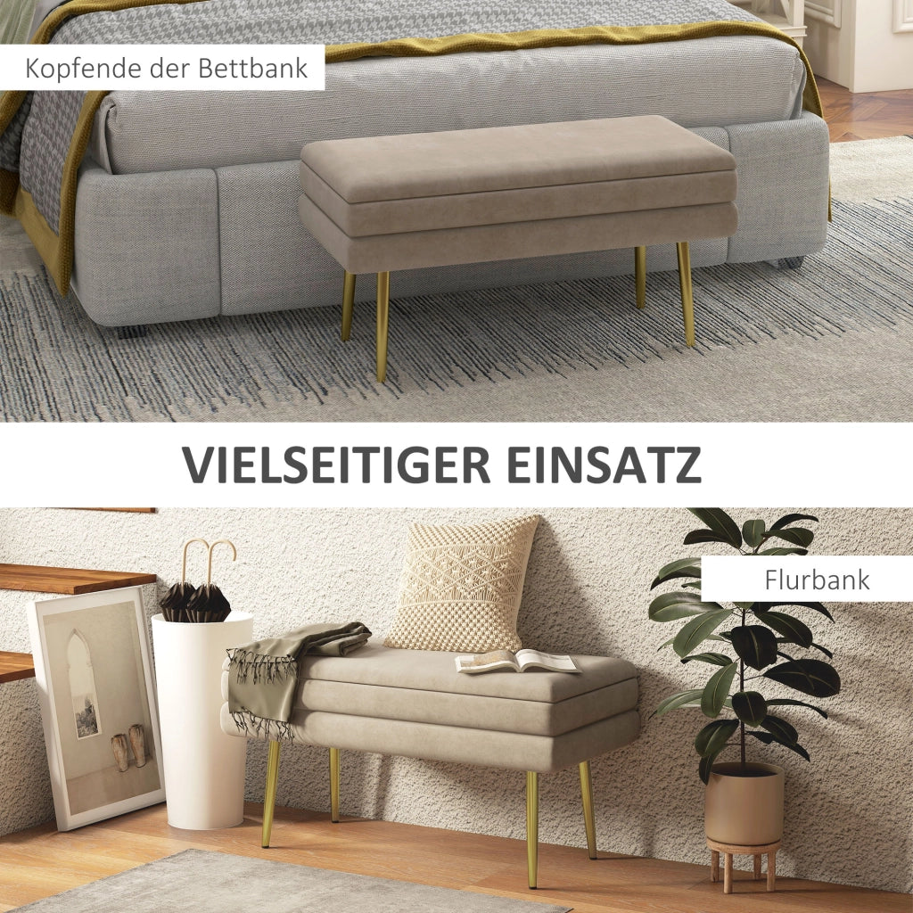 Panca imbottita con vano contenitore ¨C Xylo ¨C Struttura in acciaio, rivestimento beige, 79,5x37,5x43 cm