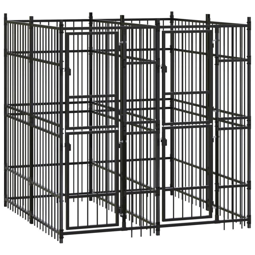 Cuccia/gabbia/recinto per cani da esterno acciaio 3,69 m² nero 02_0041830